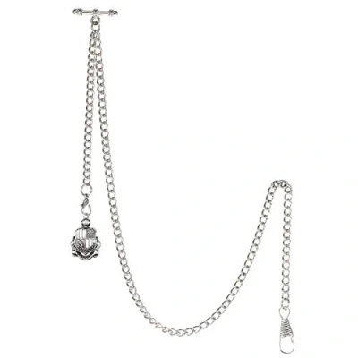 Imagen de TREEWETO Albert Reloj de bolsillo para hombre, 2 ganchos con colgante escudo antiguo, barra en T, plata, Antiguo