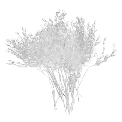 Imagen de Baoblaze 50 púas de Flores Artificiales acrílico con Diamantes imitación para decoración Fiestas, Bodas y Flores, Blanco, 15 cm