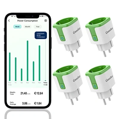 Imagen de Enchufe Inteligente Wifi con Monitor de Energía Temporizador, Compatible Alexa y Google Home, Toma Corriente Controlada por Voz Temporizador Cuenta Atrás, Verde Claro 4 Piezas