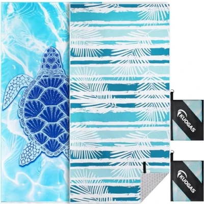 Imagen de KUOGAS Toalla Playa XXL Juego de 2 90 X 180 cm, Grande Microfibra Secado RáPido, BañO Sin Arena, Manta para Mujer (Tortuga + Hojas)