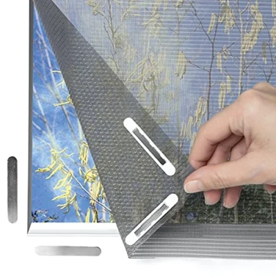 Imagen de Hoberg Protección antipolen para ventanas con innovadora Fijación magnética Mosquitera recortable individualmente hasta 150 x 130 cm, sin taladrar ni atornillar 16 imanes [antracita]