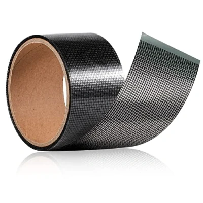 Imagen de Kit de cintas adhesivas reparación pantalla para ventana insectos, resistente al agua, fibra vidrio, antimosquitos (5 cmx5 m), color negro
