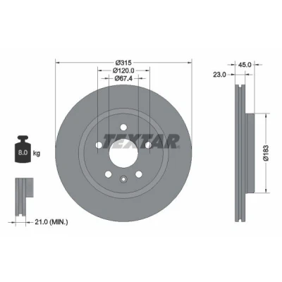 Imagen de TEXTAR 92315803 Disco de freno 315 23 05/06 120 ventilación interna revestido sin cojinete rueda, perno sujeción buje rueda