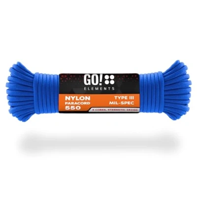 Imagen de GO!elements 15m Paracord de Nylon a Prueba desgarros 4mm 550 Typo III Cuerda Adecuado como Yute &amp; Gruesa MAX. 250kg, Color: Azul