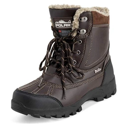 Imagen de Polar Hombre Thinsulate Completamente Forrada Impermeable Profunda Huella Durable Caucho Shell Térmica Invierno Lluvia Botas De Nieve Marrón UK8/EU42 YC0695