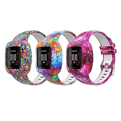 Imagen de MoKo 3 PZS Correa Compatible con Garmin Vivofit JR para Niños, Pulsera Ajustable de Repuesto Silicona Suave Estampados, Color A