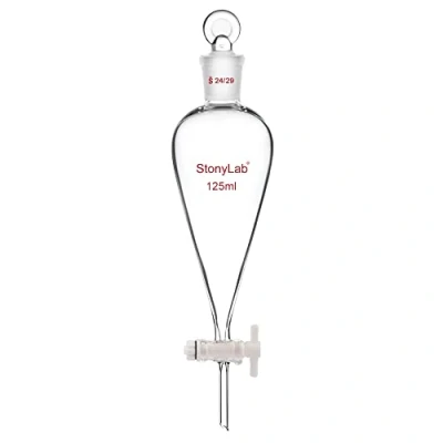 Imagen de stonylab 125ml Embudo Separador de Cristal Borosilicato con Tapón Vidrio, Separatory Funnel Laboratorio Cónico en Forma Pera Pared Gruesa Junta 24/29