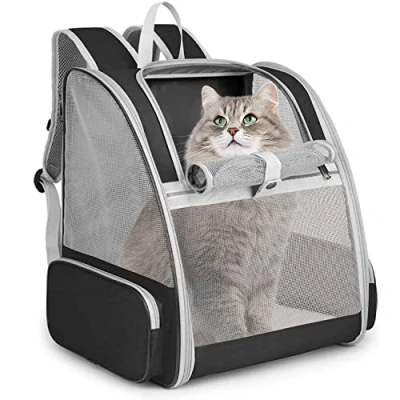 Imagen de Mochila Transportín Perro, Gato Bien Ventilado con Correa de Seguridad Interior, Bolsa Transporte para Gatos y Perros Pequeños (12.6 * 11 16.12 Inch)
