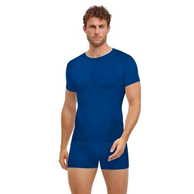 Imagen de FALKE Warm Round Neck M S/s TS Hilo Funcional Secado rápido 1 Pieza, Capa de Base Superior Hombre, Azul Yve 6714, XL