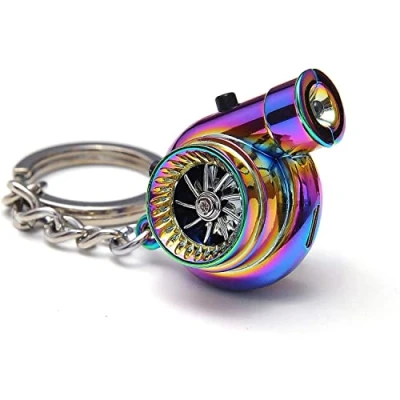 Imagen de Q&amp;A Llavero Turbo,Recargable LED Mini Turbo con sonido,Llavero de Metal para Automóvil USB Luces Sonido Llave Manguito Rodamiento Modelo Giratorio Turbina (Blue)
