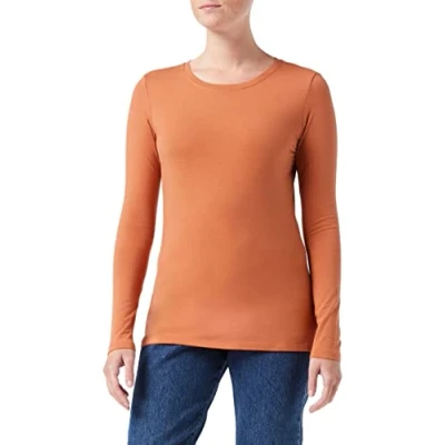 Imagen de Amazon Essentials Camiseta de Cuello Caja, Manga Larga y Ajuste Clásico (Disponible en Tallas Grandes) Mujer, Caramelo, M