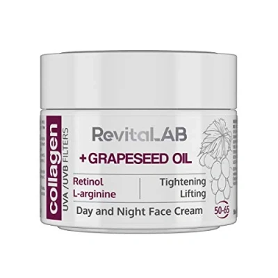 Imagen de RevitaLAB Day and Night Collagen Anti Aging Moisturiser Enriched with Hyaluronic Acid, L Arginine, Retinol, Grapeseed Oil, a UVA/UVB Filter for Ages 50 65, ml