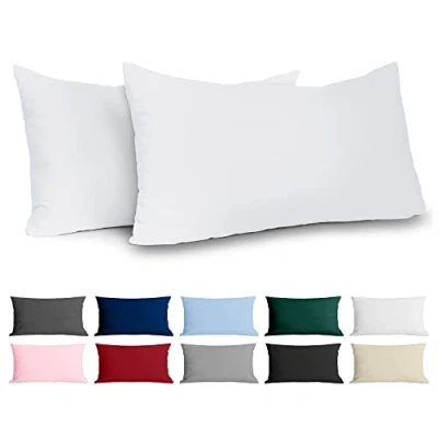 Imagen de Dreamzie Funda de Almohada 40x80 Algodón Reforzado (Pack 2) Blanco Tela Apretada 57 Hilos/cm² 40 x 80 Certificación Oeko Tex