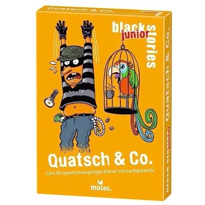 Imagen de moses. Black Stories Junior Quatsch &amp; Co. 50 Divertidos Puzzles con garantía de Risas, Juego Cartas Variante y fichas Puntos, para niños a Partir 8 años