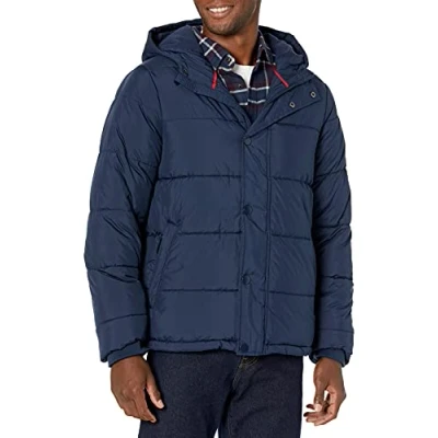 Imagen de Amazon Essentials Abrigo Plumífero con Capucha de Alta Densidad Hombre, Azul Marino, XL