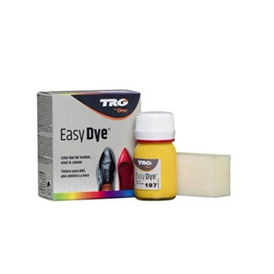 Imagen de TRG The One Tinte para Calzado y Complementos de Piel Tintura zapatos Piel, Lona Sintética con Esponja aplicadora Easy dye #107 Amarillo, 25ml