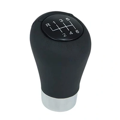 Imagen de L&amp;P Car Design GmbH A276 11 pomo para palanca de cambios piel auténtica en color negro con 6 marchas, pieza repuesto Plug Play
