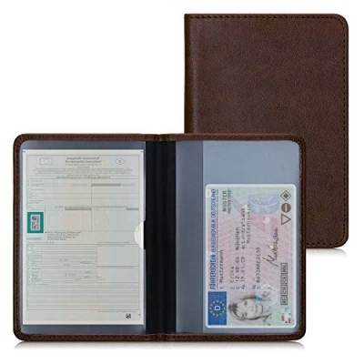 Imagen de kwmobile Funda para permiso de circulación coche cuero sintético Con espacio tarjetas 9.2 x 13 CM doblado marrón oscuro