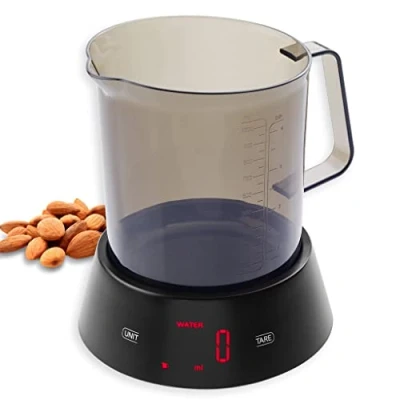 Imagen de ADE Báscula de Vaso medida KE1824 Rebecca, con estación pesaje, 1 litro capacidad, 3 kg carga máxima, tara automática, pantalla LED, policarbonato, Marrón