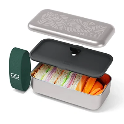 Imagen de monbento Fiambrera de acero inoxidable MB Sense Jungle Caja almuerzo metalica hermética Sin BPA a prueba fugas Resistante Microondas, Horno, Congelador y Lavavajillas Hojas