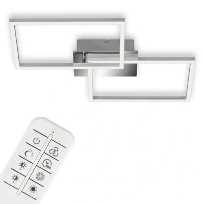 Imagen de BRILONER LED, lámpara de Techo Regulable, Incluye Remoto, Control Color Temperatura, función luz Nocturna y Temporizador, Cromo Aluminio, 500 x 388 78 mm