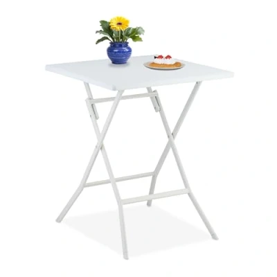 Imagen de Relaxdays Mesa de Jardín Plegable, Mesita Camping, 73 x 62 cm, Mesilla Multifuncional para Exteriores, Blanco, 73x62x62 cm