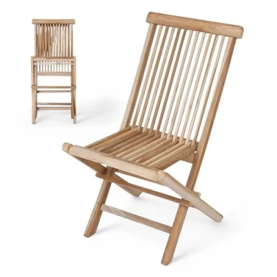 Imagen de Spetebo Silla de jardín madera teca natural, 90 x 50 cm, plegable sin tratar, plegable, para jardín, balcón, terraza