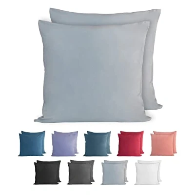 Imagen de Komfortec Juego de 2 Fundas Almohada 100% algodón, 80 x cm, Punto Supersuave, Funda 150 g/m², Gris