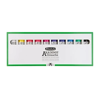 Imagen de Schmincke AKADEMIE® Gouache, 10 tubos de 60 ml, 72 210 097, témpera fina en estuche cartón, colores opacos, mates y fuertes, alta resistencia a la luz