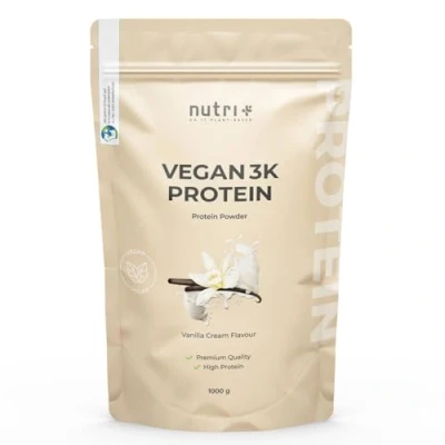 Imagen de Nutri + Vegan Protein Powder Vainilla 1kg 83% Proteína 3k de Origen Vegetal en Polvo 1000g Sabor Crema Sin Lactosa, Azúcar, Estevia