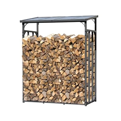Imagen de QUICK STAR Estante metálica para leña antracita 143 x 70 185 cm, soporte de jardín, 1,8 m3/2,5SRM, apilar leña, exteriores