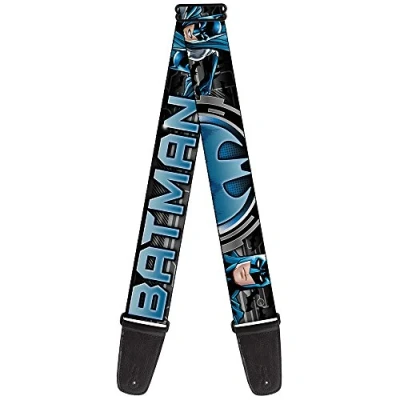 Imagen de Buckle Down GS WBM181 Correa para guitarra de BATMAN Poses/señal murciélago CLOSE UP negro/grises/azules, 2 pulgadas ancho 29 54 largo