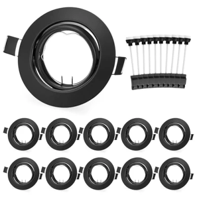 Imagen de Leselux Marco Foco Empotrable Negro, 10x Empotrado Ojos De Buey Incl. GU10 Zócalo, Agujero 68 80mm, Ángulo Rotable 60, Focos Led Interior Techo Para Lámparas O Halógena, Sin Bombilla