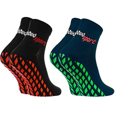 Imagen de Rainbow Socks Hombre Mujer Calcetines Antideslizantes de Deporte 2 Pares Negro Azul Talla 39 41
