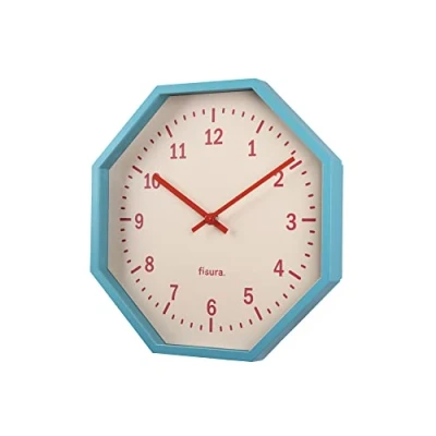 Imagen de Fisura Reloj de Pared Original Octogonal Azul. Cocina Moderno. 30 centímetros diámetro. ABS y Cristal. 1 Pila AA.