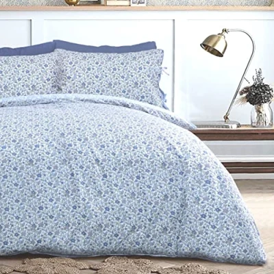 Imagen de Sleepdown Ditsy Flowers Juego de Funda edredón fácil Cuidado, diseño Flores, Color Azul y Blanco