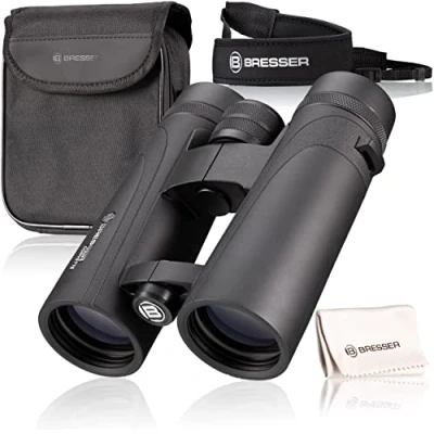 Imagen de Bresser Binoculares impermeables Corvette 10x42 con relleno de nitrógeno, prismas vidrio BaK 4, oculares LE para un uso cómodo, revestimiento multicapa y funda transporte nailon