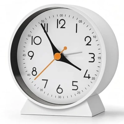 Imagen de Azyh reloj despertador analógico, pequeño de mesa retro, funciona con pilas, metal luz para decoración salón, dormitorio, mesita noche, estantería (blanco)