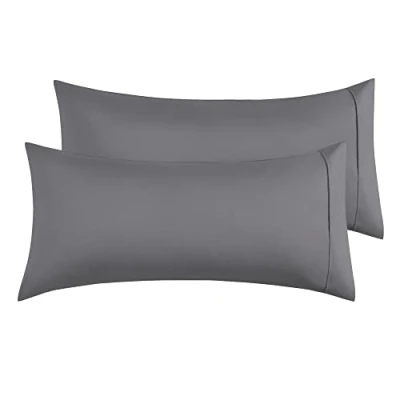 Imagen de Funda de Almohada 100% Microfibra 50 x 90 cm, Juego 2 Fundas Extra Suave Hipoalergénicas Transpirable Gris Oscuro