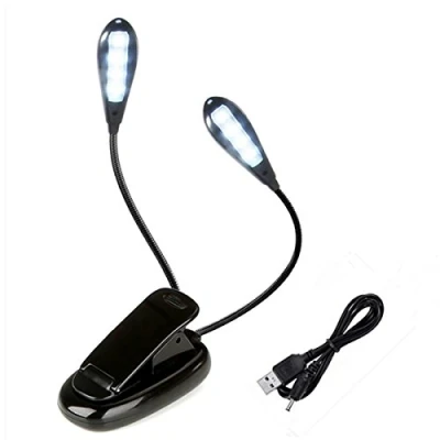 Imagen de SAVER 8LEDs Doble Cabeza Luz Lectura,luz Flexible Clip,Lampara de Lectura Pinza,2 Modos Brillo,Lámpara para atril Música,Lámpara Leer,Trabajar (1pack)