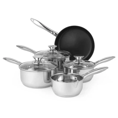 Imagen de RRussell Hobbs BW06572 Batería De Cocina Antiadherentes Con Tapas Cristal, Utensilios Para Placas Inducción,Conjunto Ollas 16/18/20 cm, Cazo Leche 14 cm Y Sartén 24 cm,5 Piezas
