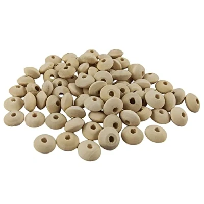 Imagen de Netuno 80x cuentas de madera planas 14 mm con agujero bolas para manualidades joyas macramé enhebrar