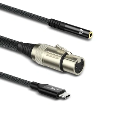Imagen de J&amp;D Cable de Micrófono USB C a XLR Hembra con Jack Auriculares 3.5mm para Monitoreo, Interfaz Digital Auriculares, 1 Metro
