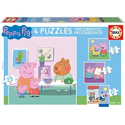 Imagen de Educa Peppa Pig, Conjunto de 4 Puzzles Progresivos 6, 9, 12 y 16 Piezas Cada uno, Recomendados a Partir 3 años para Que se atrevan con Distintos Niveles dificultad (16817)