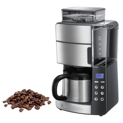 Imagen de Russell Hobbs Cafetera de Goteo Grind &amp; Brew 10 Tazas, Jarra Térmica 1L, Molinillo para 250 g, 3 Niveles Molienda, Selector Intensidad, Programable, Acero Inoxidable, Plata y Negro 25620 56