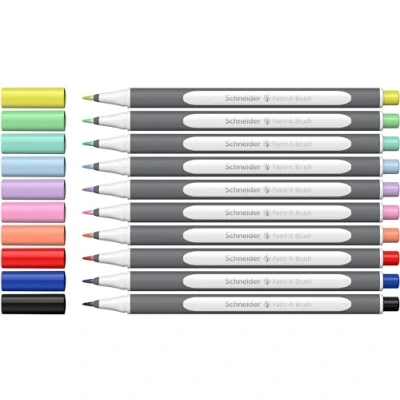 Imagen de Schneider Brushpen Paint It 070 Juego de 10 rotuladores punta flexible con y colores brillantes para caligrafía, escritura a mano más