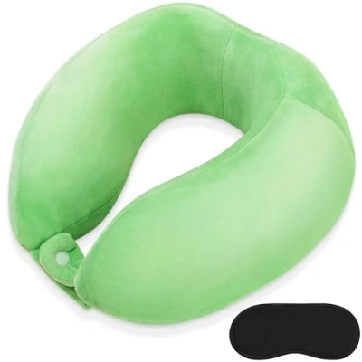 Imagen de FEUFOAM almohada de viaje para el cuello viajes, almohadas espuma viscoelástica suave, ligera, transpirable, avión, soporte cabeza y barbilla, perfecta camping, tren,