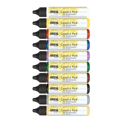 Imagen de KREUL 49798 Set de 10 rotuladores para velas x 29 ml, punta fina pintura, color con cera abeja decorar y pintar