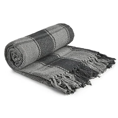 Imagen de Emma Barclay Frisco Manta Tradicional de algodón Reciclado para sofá o Silla, Color Gris carbón, 50 x 60 cm (127 152 cm)