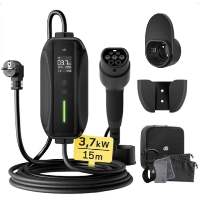 Imagen de dé Cargador Coche Eléctrico [3,68kW, 6 16A, 15m] EV Tipo 2 con Enchufe Schuko, Carro Portátil Pantalla Digital Controlable Model Y/3, GLC, MG4 y Otros BEV/PHEV